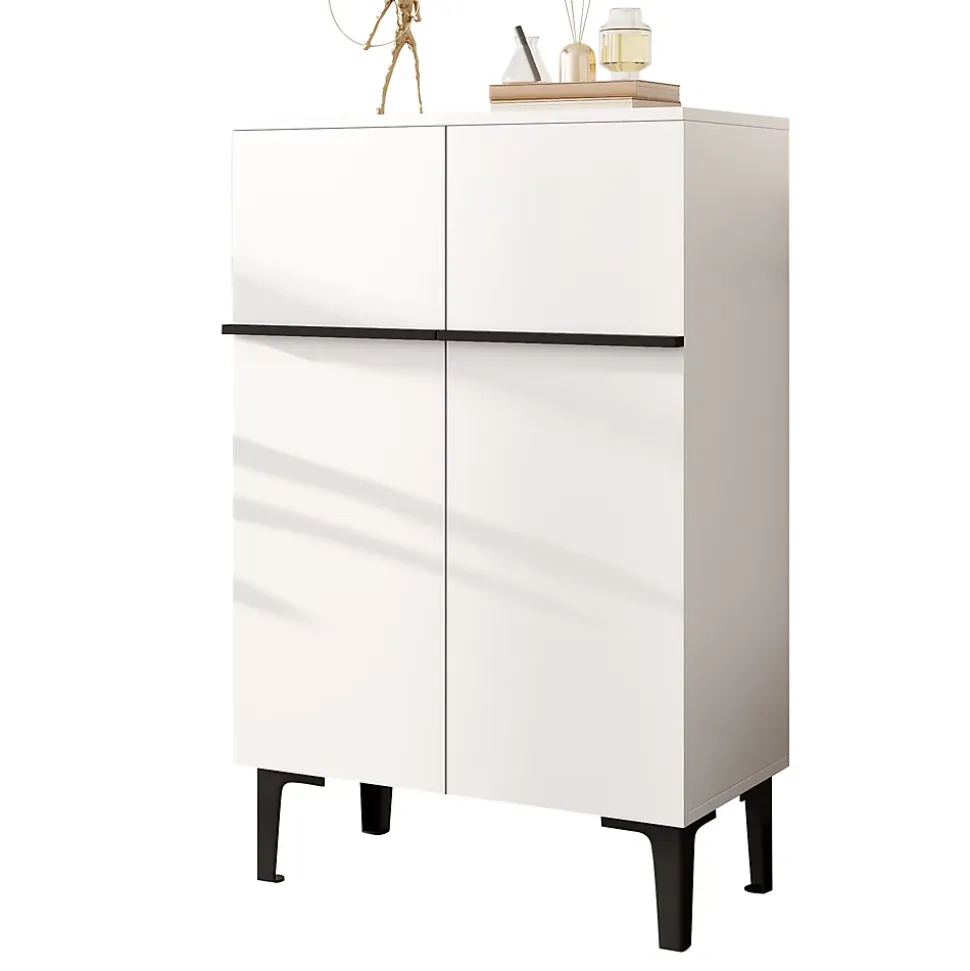 Meuble à Chaussures Moderne 2 Portes - avec Étagères Réglables - en Panneaux de Particules PB - 60x34,5x95 cm - Blanc