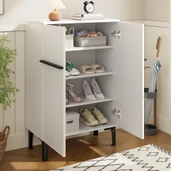 Meuble à Chaussures Moderne 2 Portes - avec Étagères Réglables - en Panneaux de Particules PB - 60x34,5x95 cm - Blanc