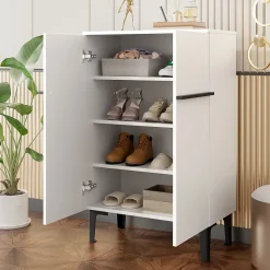 Meuble à Chaussures Moderne 2 Portes - avec Étagères Réglables - en Panneaux de Particules PB - 60x34,5x95 cm - Blanc