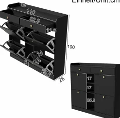 Meuble à Chaussures Moderne avec 4 Portes battantes, Multifonctionnel Armoire de Rangement avec 2 tiroirs et 3 Compartiments,noir