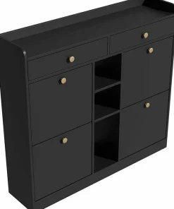 Meuble à Chaussures Moderne avec 4 Portes battantes, Multifonctionnel Armoire de Rangement avec 2 tiroirs et 3 Compartiments,noir