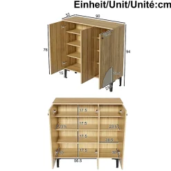 Meuble à Chaussures Moderne avec 3 Portes et Étagères - PB, Rangement pour entrée, 90x32x94 cm - Naturel