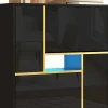 Meuble à chaussures moderne, meuble à chaussures noir avec façade brillante et éclairage LED 16 couleurs (80 x 25 x 96 cm)