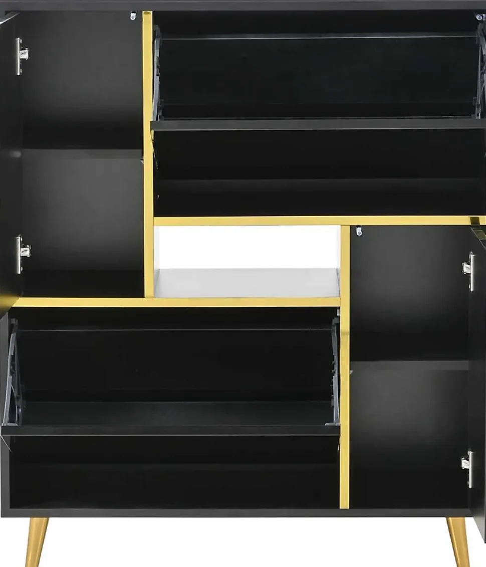 Meuble à chaussures moderne, meuble à chaussures noir avec façade brillante et éclairage LED 16 couleurs (80 x 25 x 96 cm)