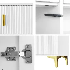 Meuble à chaussures moderne et élégant avec tiroirs, étagères ajustables et décorations dorées, Blanc
