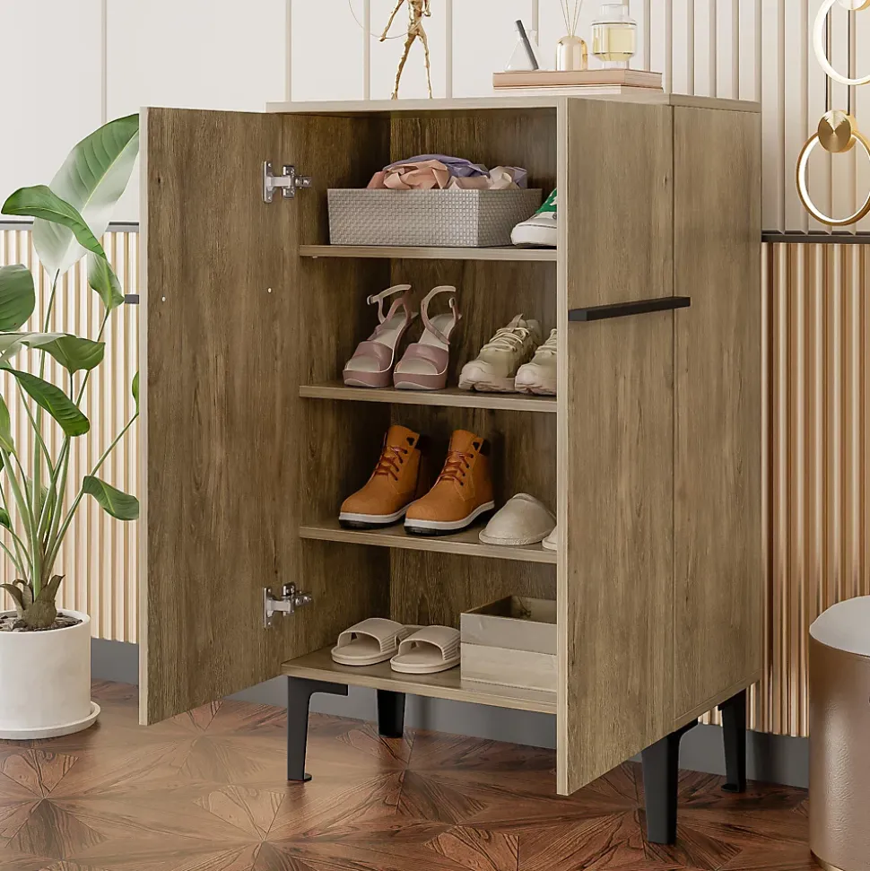Meuble à Chaussures Moderne 2 Portes - avec Étagères Réglables - en Panneaux de Particules PB - 60x34,5x95 cm - Bois