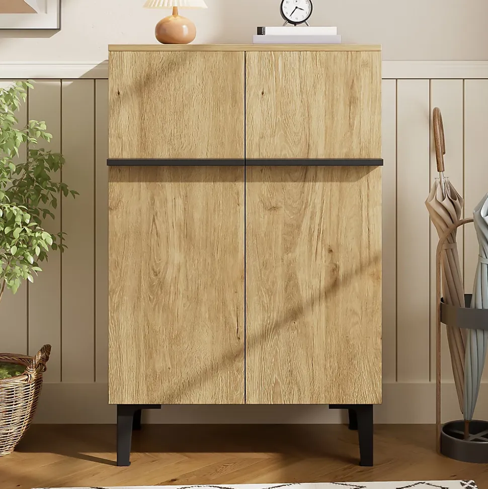 Meuble à Chaussures Moderne 2 Portes - avec Étagères Réglables - en Panneaux de Particules PB - 60x34,5x95 cm - Bois
