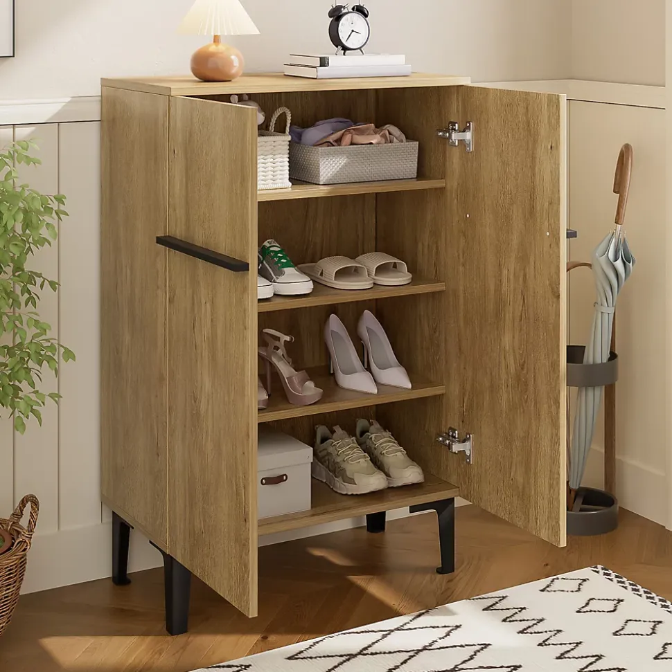 Meuble à Chaussures Moderne 2 Portes - avec Étagères Réglables - en Panneaux de Particules PB - 60x34,5x95 cm - Bois