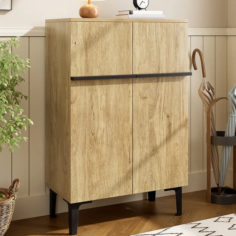 Meuble à Chaussures Moderne 2 Portes - avec Étagères Réglables - en Panneaux de Particules PB - 60x34,5x95 cm - Bois