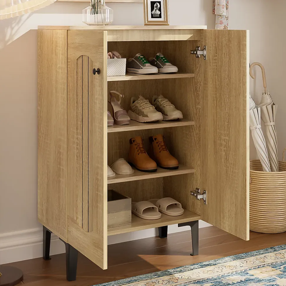 Meuble à Chaussures Moderne 2 Portes - avec Étagères Fixes - Panneaux de Particules - 60x31,5x95 cm - Naturel