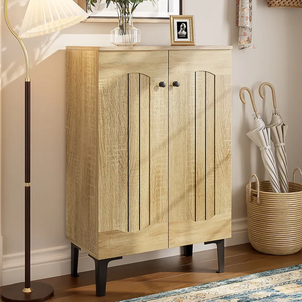 Meuble à Chaussures Moderne 2 Portes - avec Étagères Fixes - Panneaux de Particules - 60x31,5x95 cm - Naturel