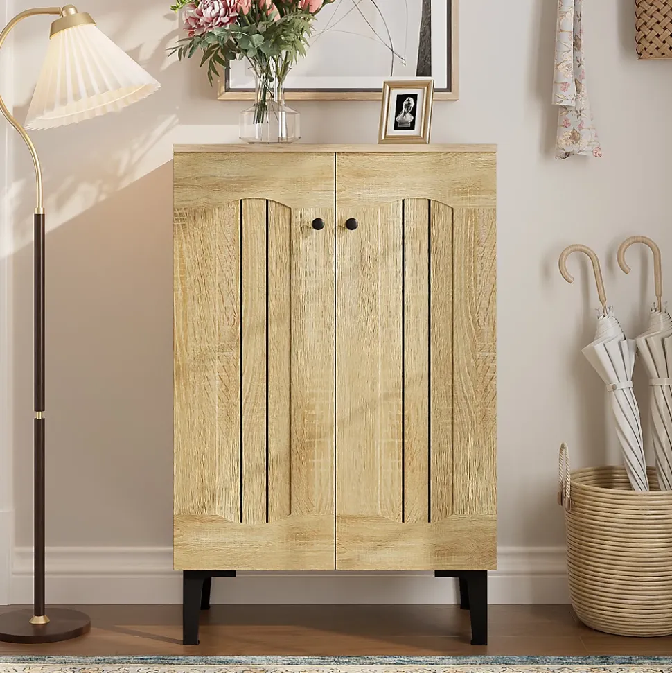Meuble à Chaussures Moderne 2 Portes - avec Étagères Fixes - Panneaux de Particules - 60x31,5x95 cm - Naturel