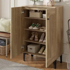 Meuble à Chaussures Moderne 2 Portes - avec Étagères Fixes - Panneaux de Particules - 60x31,5x95 cm - Naturel
