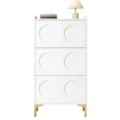 Meuble à Chaussures Moderne, 3 Étages avec Pieds Métal et Rangement Spacieux, Pratique pour entrée, MDF, Blanc, 63x24x120 cm