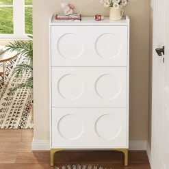 Meuble à Chaussures Moderne, 3 Étages avec Pieds Métal et Rangement Spacieux, Pratique pour entrée, MDF, Blanc, 63x24x120 cm