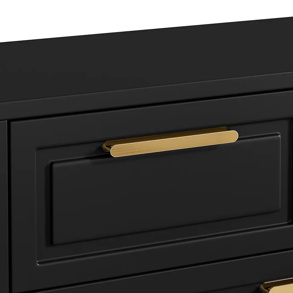 Meuble à Chaussures Noir avec Tiroirs et Étagères Réglables, Armoire à Chaussures avec Portes et Poignées Dorées - 95x24x107 cm