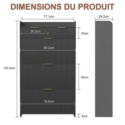 Meuble à chaussures noir moderne avec étagère supérieure et rangement compartimenté, 1 tiroirs, bacs pratiques