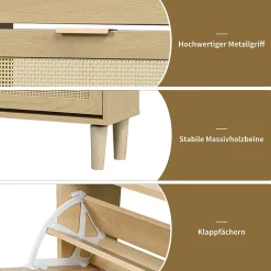 Meuble à Chaussures Pliant Avec Tiroirs Basculants, Design Pratique En Bois Clair, Poignées Métal, Chêne Clair