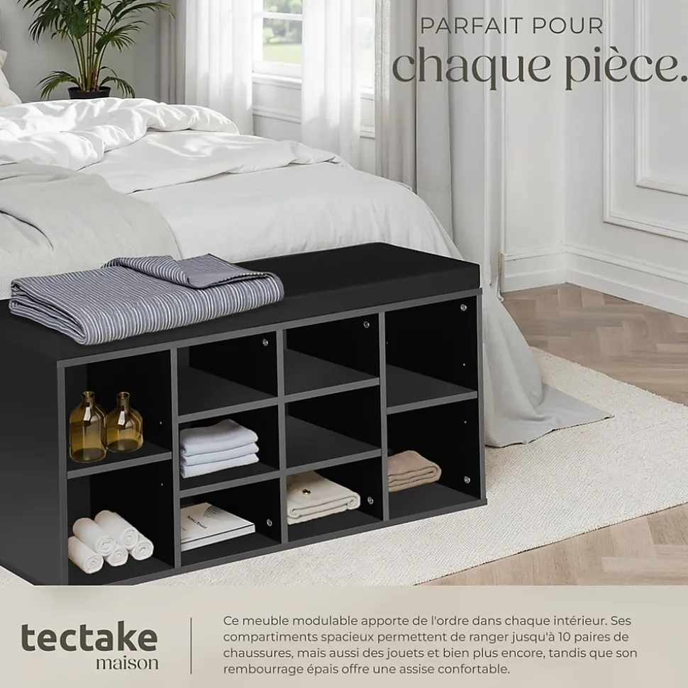 Meuble à chaussures Pour 10 paires avec Coussin de siège amovible noir