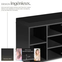 Meuble à chaussures Pour 10 paires avec Coussin de siège amovible noir