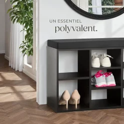 Meuble à chaussures Pour 10 paires avec Coussin de siège amovible noir