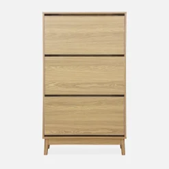 Meuble à chaussures scandinave décor bois 3 portes abattantes capacité 18 paires de chaussures