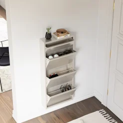 Meuble à chaussures Sokndal à 4 tiroirs inclinables blanc cassé en.casa