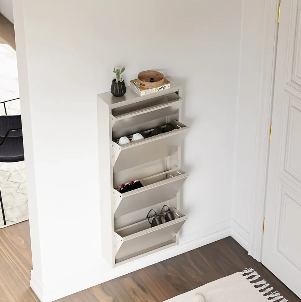 Meuble à chaussures Sokndal à 4 tiroirs inclinables blanc cassé en.casa