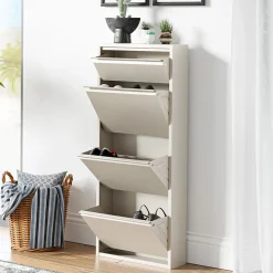 Meuble à chaussures Sokndal à 4 tiroirs inclinables blanc cassé en.casa