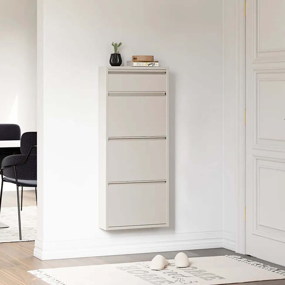 Meuble à chaussures Sokndal à 4 tiroirs inclinables blanc cassé en.casa