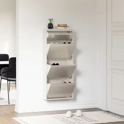 Meuble à chaussures Sokndal à 4 tiroirs inclinables blanc cassé en.casa