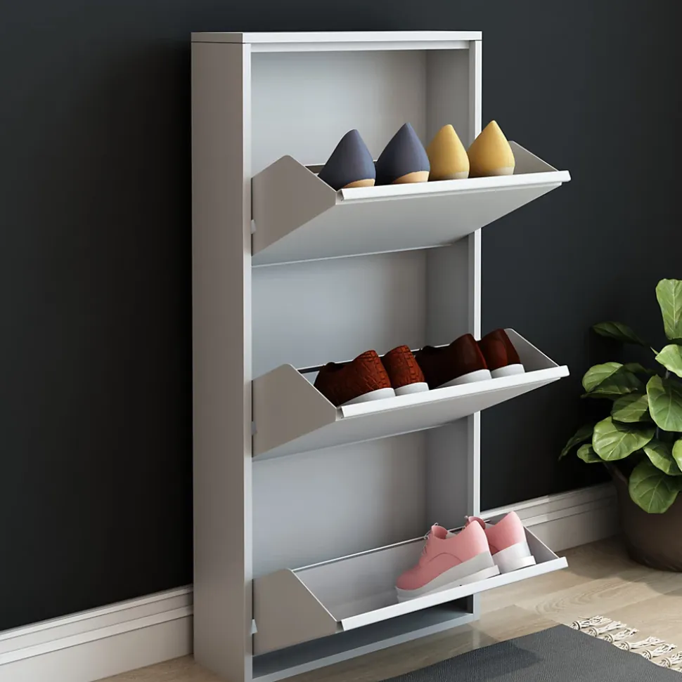 Meuble à chaussures Sokndal à 3 tiroirs inclinables blanc en.casa