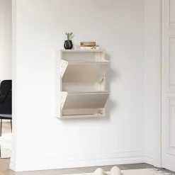 Meuble à chaussures Sokndal à 2 tiroirs inclinables blanc cassé en.casa