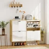 Meuble à chaussures style scandinave 4 portes étagères réglables piètement bois blanc effet bois clair