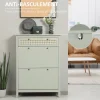 Meuble à chaussures style bohème chic - 2 portes abattantes 2 étagères réglables tiroir - MDF vert d'eau aspect rotin