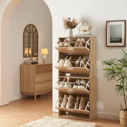 Meuble à chaussures Sykkylven à 4 abattants chêne Sonoma en.casa