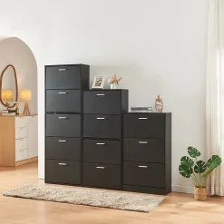 Meuble à chaussures Sykkylven à 3 abattants noir en.casa