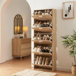 Meuble à chaussures Sykkylven à 5 abattants chêne Sonoma en.casa