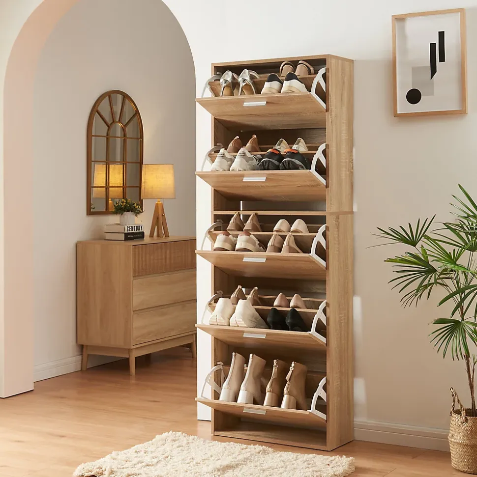 Meuble à chaussures Sykkylven à 5 abattants chêne Sonoma en.casa