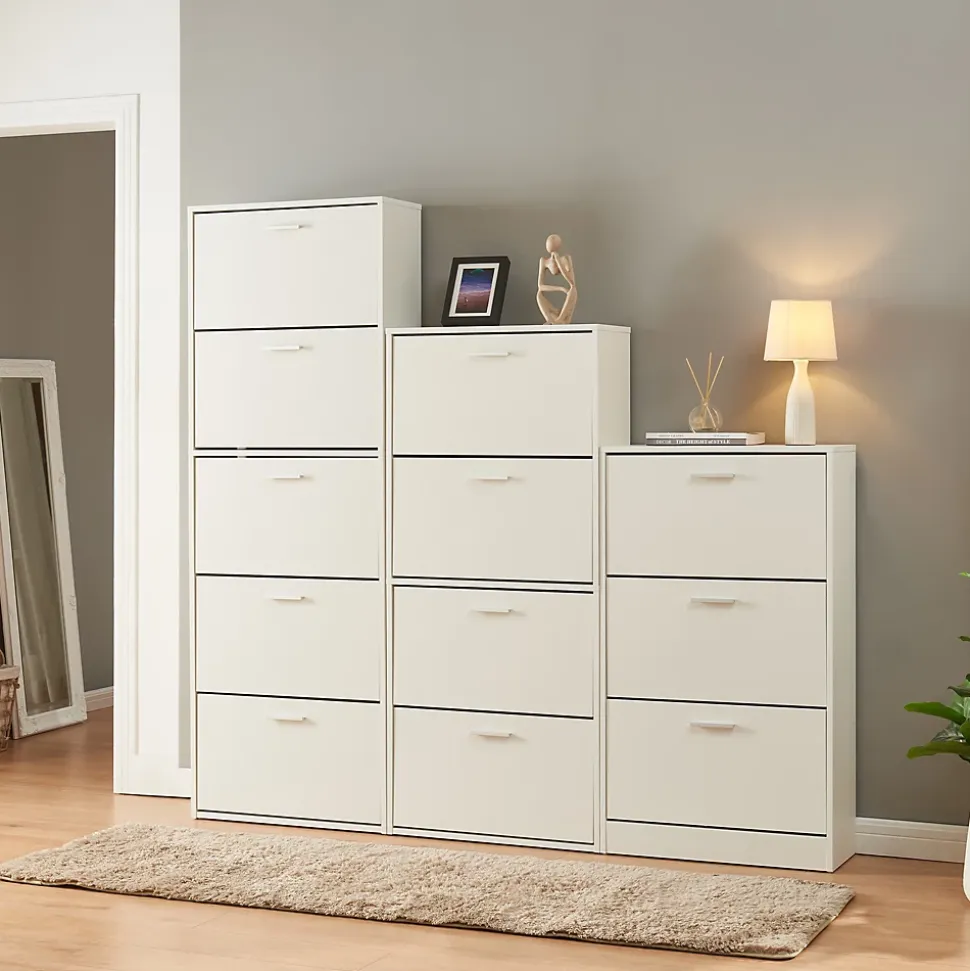 Meuble à chaussures Sykkylven à 4 abattants blanc en.casa