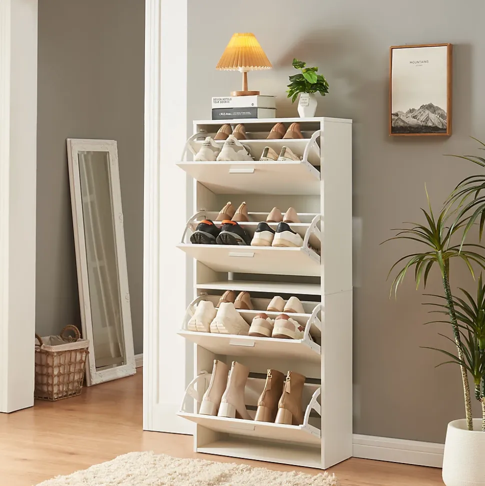 Meuble à chaussures Sykkylven à 4 abattants blanc en.casa