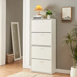 Meuble à chaussures Sykkylven à 4 abattants blanc en.casa