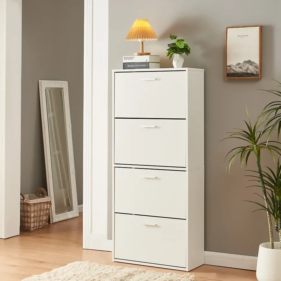 Meuble à chaussures Sykkylven à 4 abattants blanc en.casa
