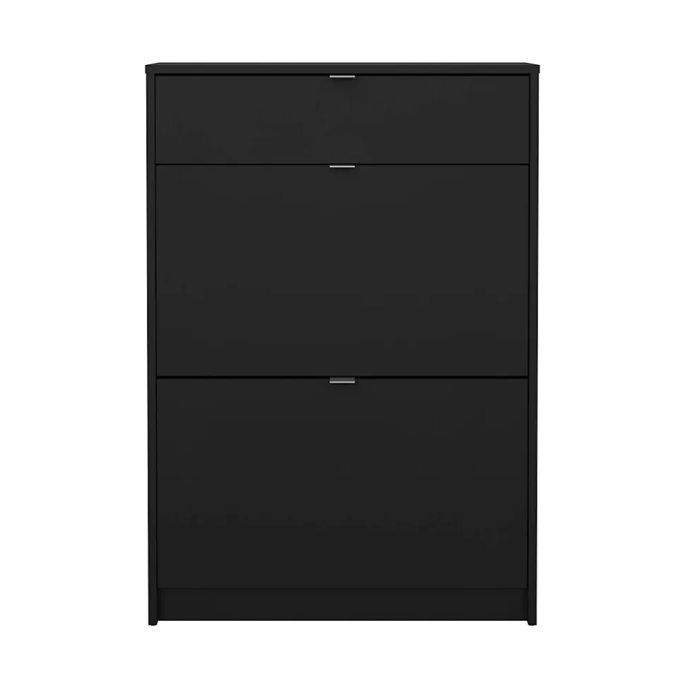 Meuble à chaussures Theophile, Meuble à chaussures, Armoire d'entrée polyvalente, Rangement pour chaussures, 70x24 h101 cm, Noir