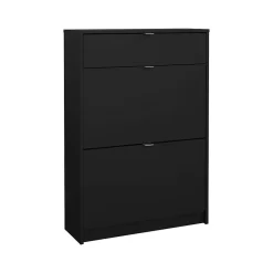 Meuble à chaussures Theophile, Meuble à chaussures, Armoire d'entrée polyvalente, Rangement pour chaussures, 70x24 h101 cm, Noir