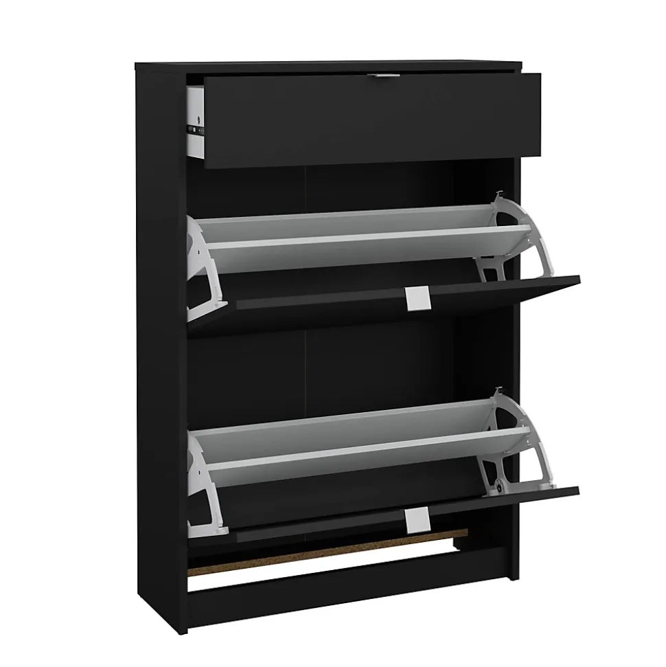 Meuble à chaussures Theophile, Meuble à chaussures, Armoire d'entrée polyvalente, Rangement pour chaussures, 70x24 h101 cm, Noir