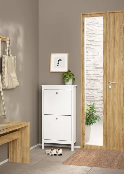 Meuble à chaussures Tisoy, Meuble à chaussures, Armoire d'entrée polyvalente, Rangement pour chaussures, 54x25 h103 cm, Blanc
