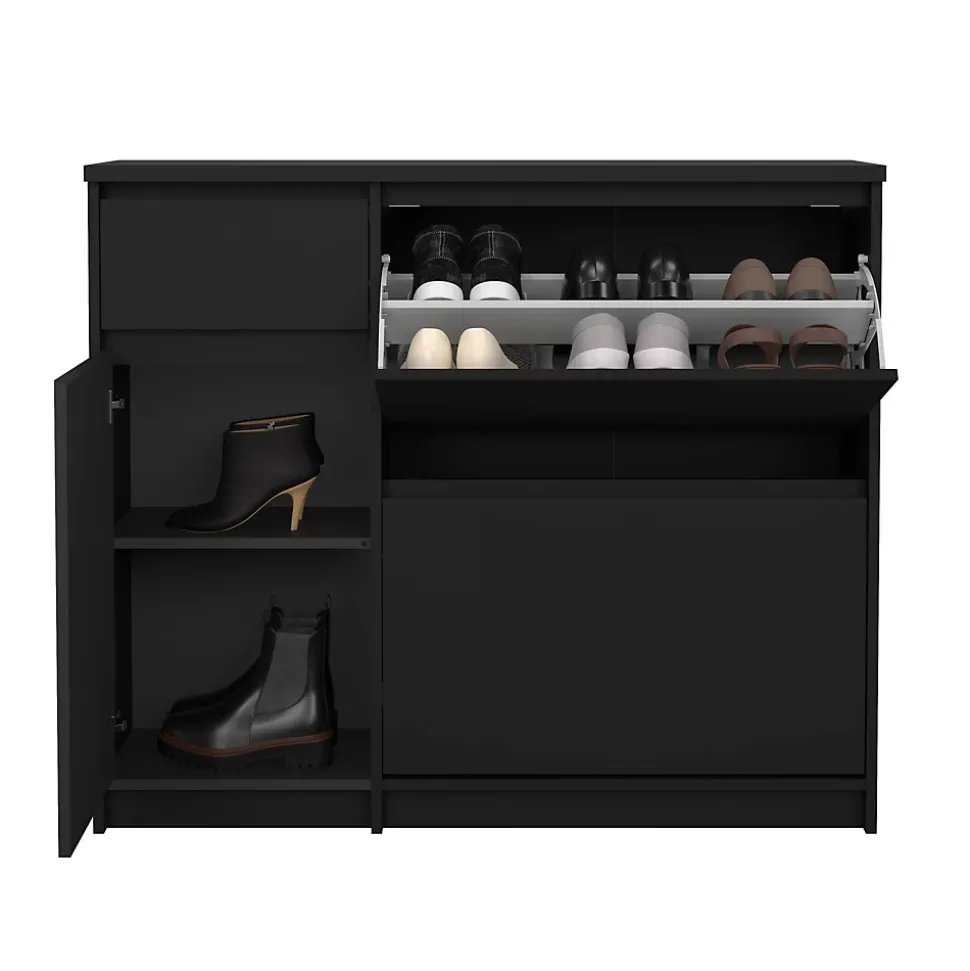 Meuble à chaussures Todd, Meuble à chaussures, Armoire d'entrée polyvalente, Rangement pour chaussures, 109x32 h93 cm, Noir
