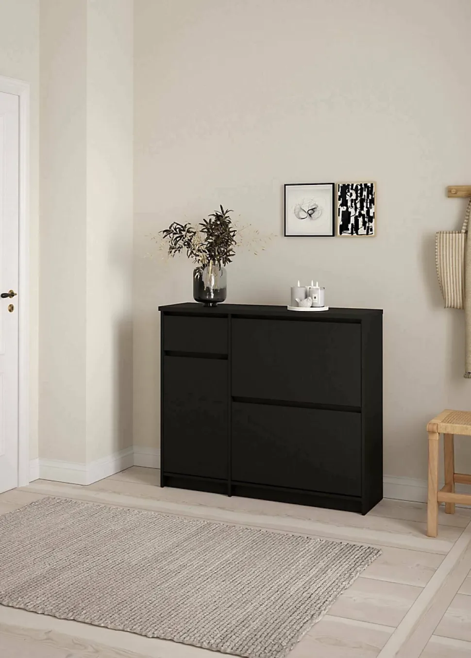 Meuble à chaussures Todd, Meuble à chaussures, Armoire d'entrée polyvalente, Rangement pour chaussures, 109x32 h93 cm, Noir