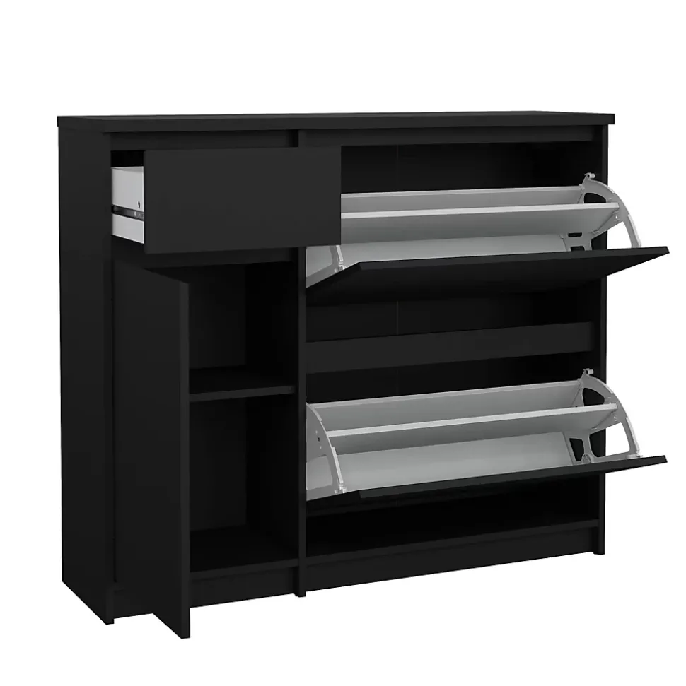 Meuble à chaussures Todd, Meuble à chaussures, Armoire d'entrée polyvalente, Rangement pour chaussures, 109x32 h93 cm, Noir